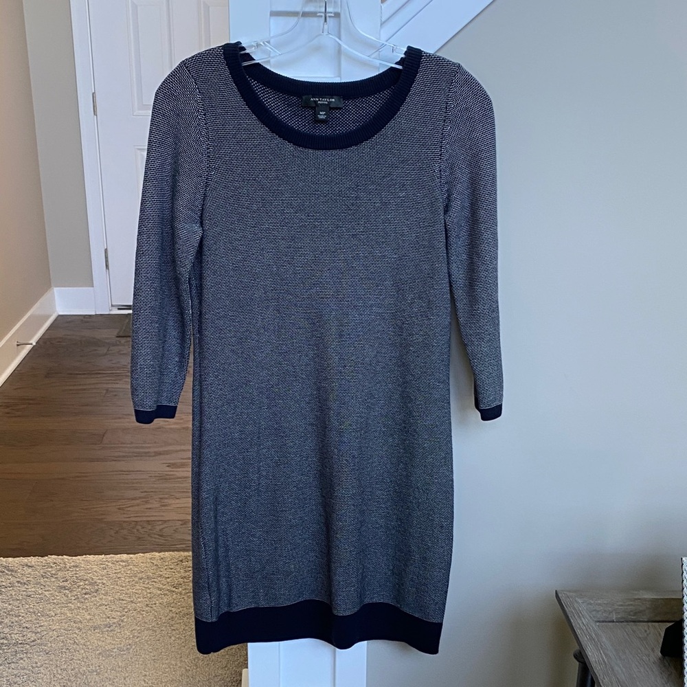 Ann Taylor Navy and White Knit Sweater Dress